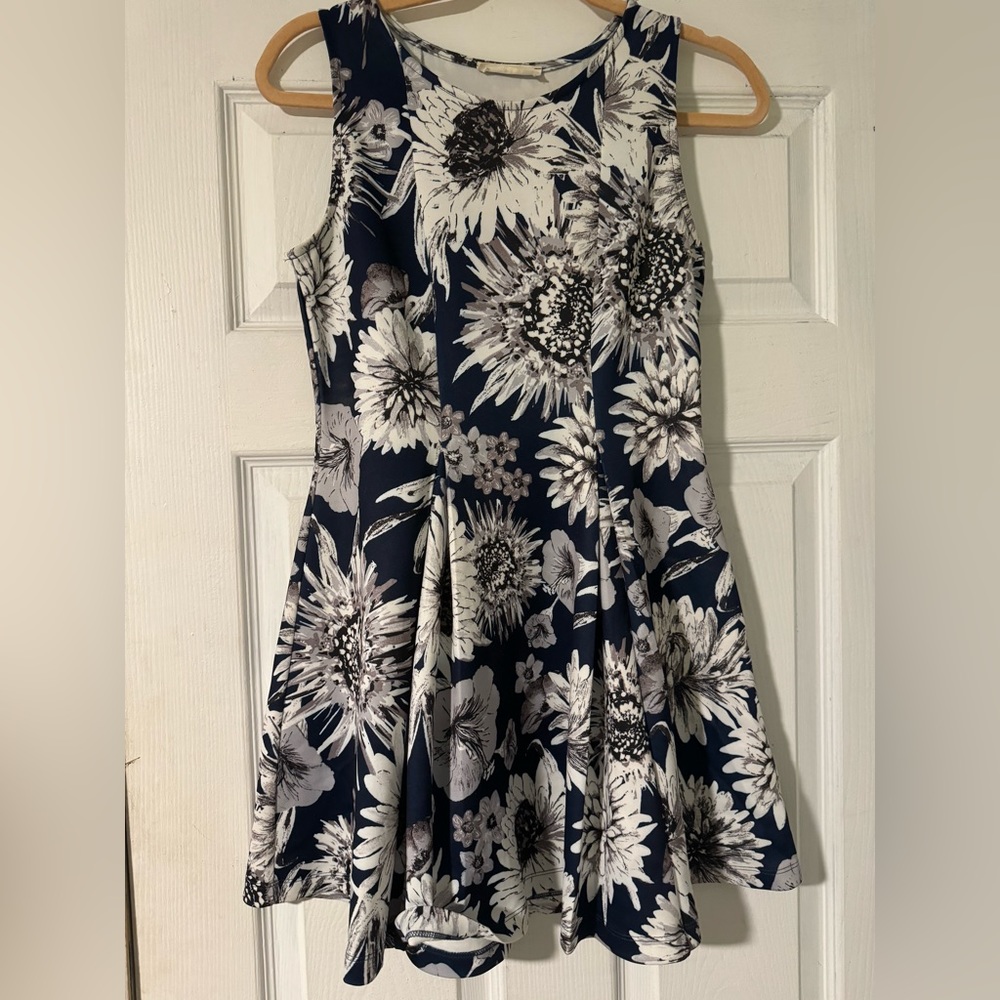 Blue and silver Floral skater dress